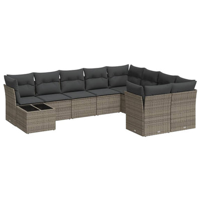 10 Piece Garden Sofa Set with Cushions Grey Poly Rattan Payday Deals