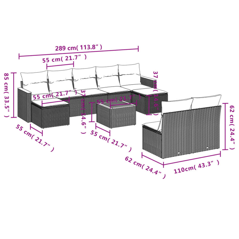 10 Piece Garden Sofa Set with Cushions Grey Poly Rattan Payday Deals