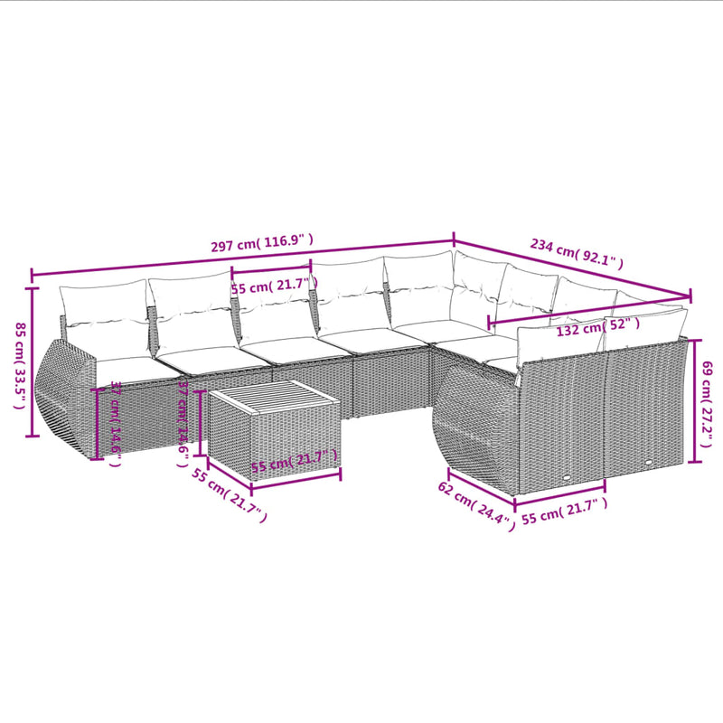 10 Piece Garden Sofa Set with Cushions Grey Poly Rattan Payday Deals