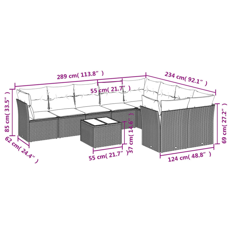 10 Piece Garden Sofa Set with Cushions Grey Poly Rattan Payday Deals