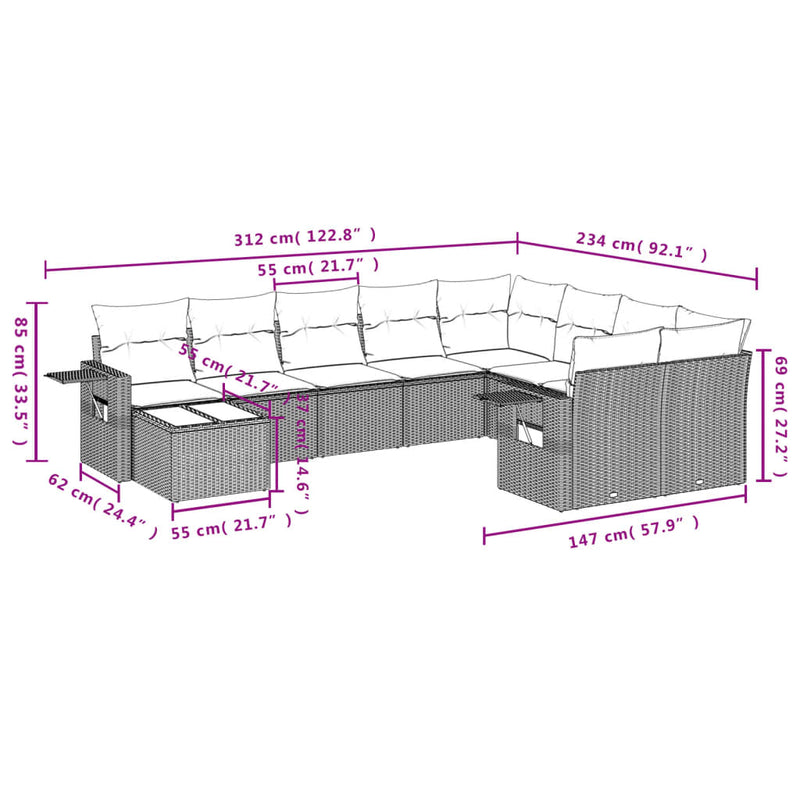 10 Piece Garden Sofa Set with Cushions Grey Poly Rattan Payday Deals