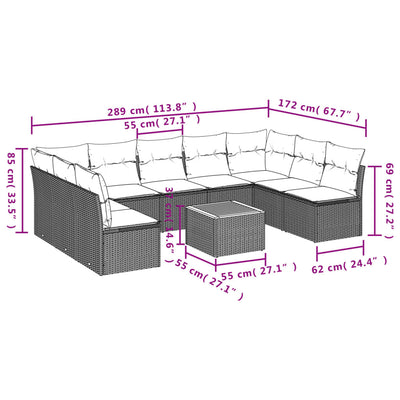 10 Piece Garden Sofa Set with Cushions Grey Poly Rattan Payday Deals