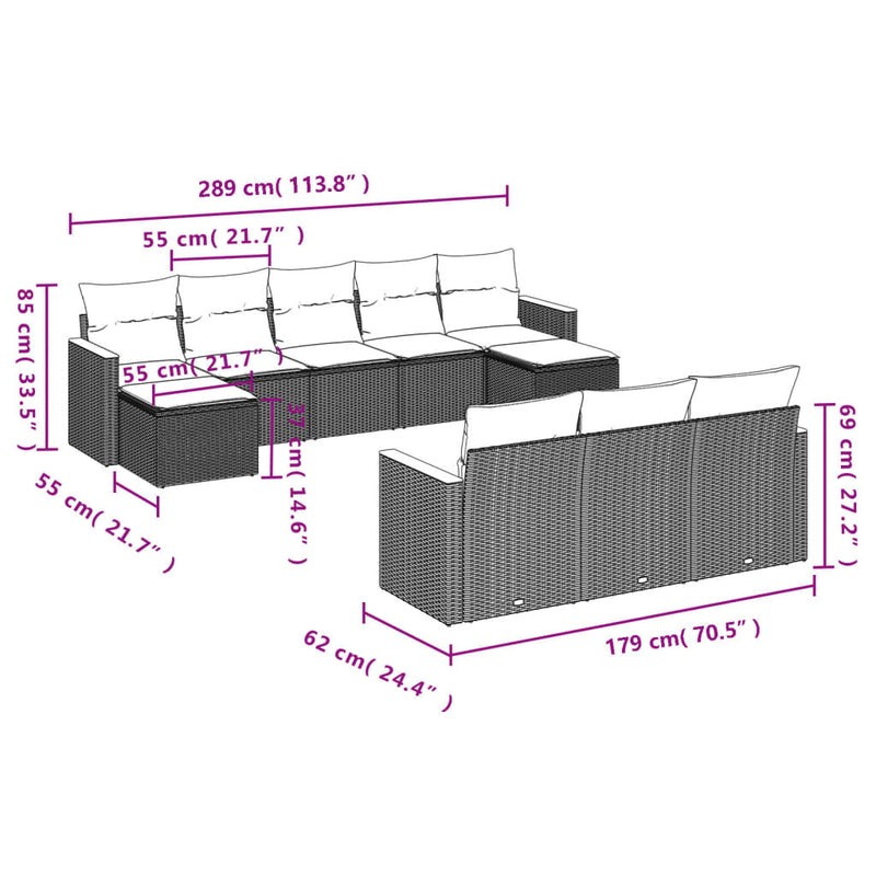 10 Piece Garden Sofa Set with Cushions Grey Poly Rattan Payday Deals