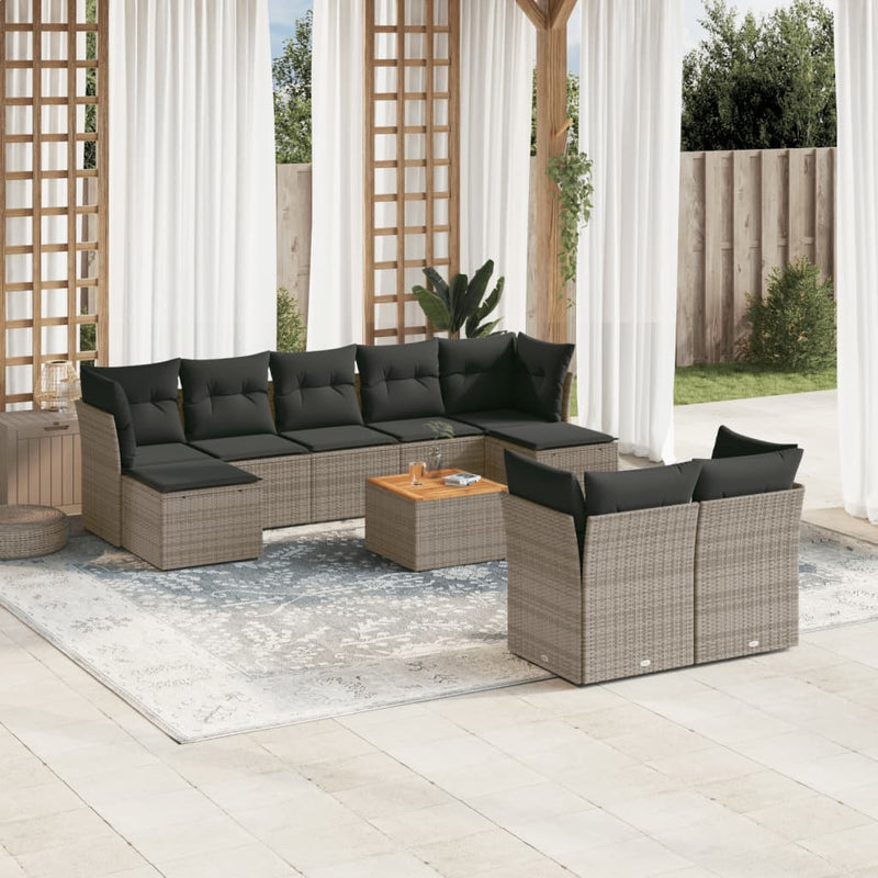 10 Piece Garden Sofa Set with Cushions Grey Poly Rattan Payday Deals