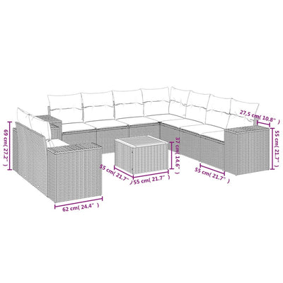 10 Piece Garden Sofa Set with Cushions Grey Poly Rattan Payday Deals