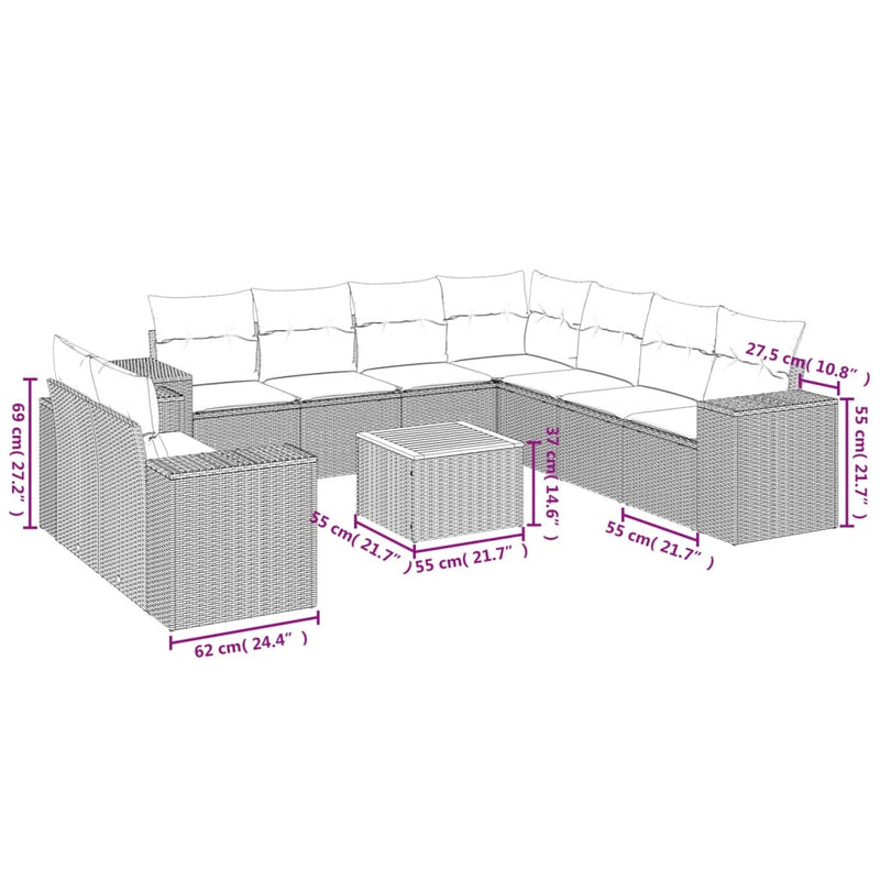 10 Piece Garden Sofa Set with Cushions Grey Poly Rattan Payday Deals