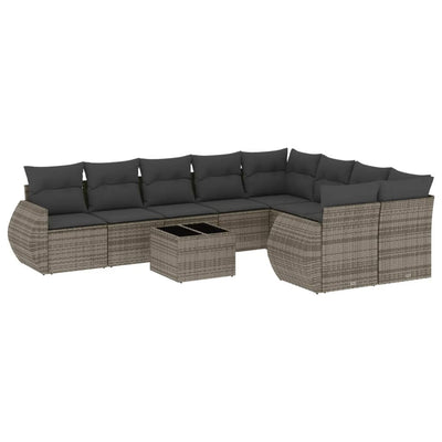 10 Piece Garden Sofa Set with Cushions Grey Poly Rattan Payday Deals