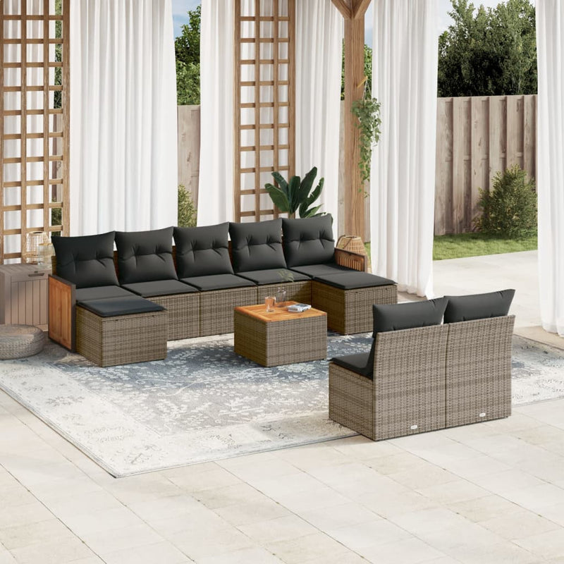 10 Piece Garden Sofa Set with Cushions Grey Poly Rattan Payday Deals