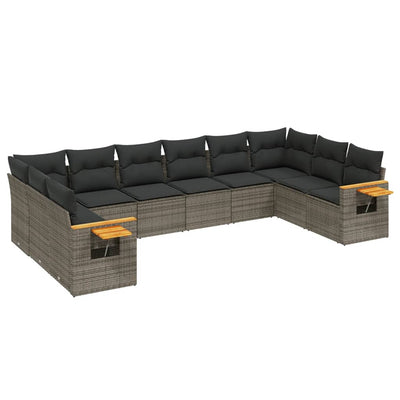 10 Piece Garden Sofa Set with Cushions Grey Poly Rattan Payday Deals