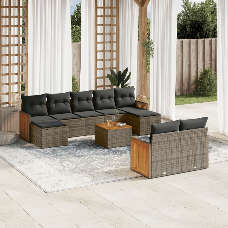 10 Piece Garden Sofa Set with Cushions Grey Poly Rattan Payday Deals