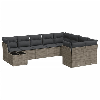 10 Piece Garden Sofa Set with Cushions Grey Poly Rattan Payday Deals