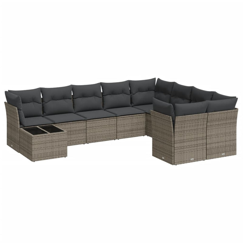 10 Piece Garden Sofa Set with Cushions Grey Poly Rattan Payday Deals
