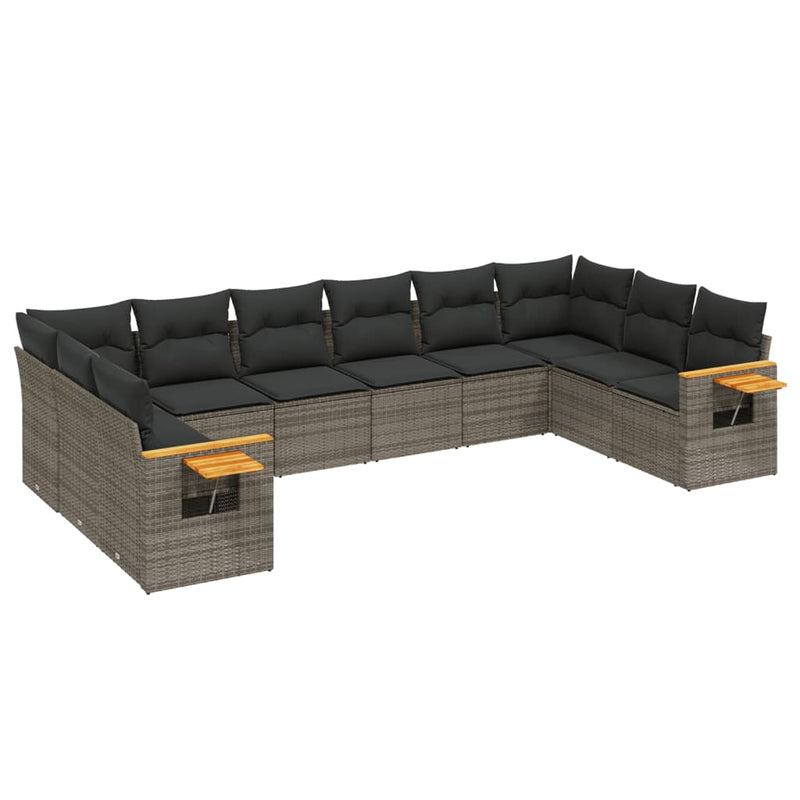 10 Piece Garden Sofa Set with Cushions Grey Poly Rattan Payday Deals