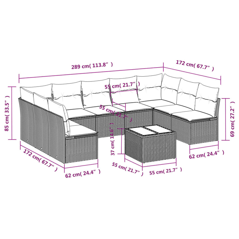 10 Piece Garden Sofa Set with Cushions Grey Poly Rattan Payday Deals