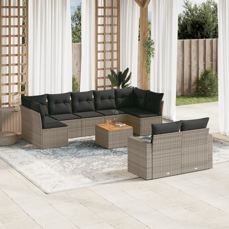 10 Piece Garden Sofa Set with Cushions Grey Poly Rattan Payday Deals