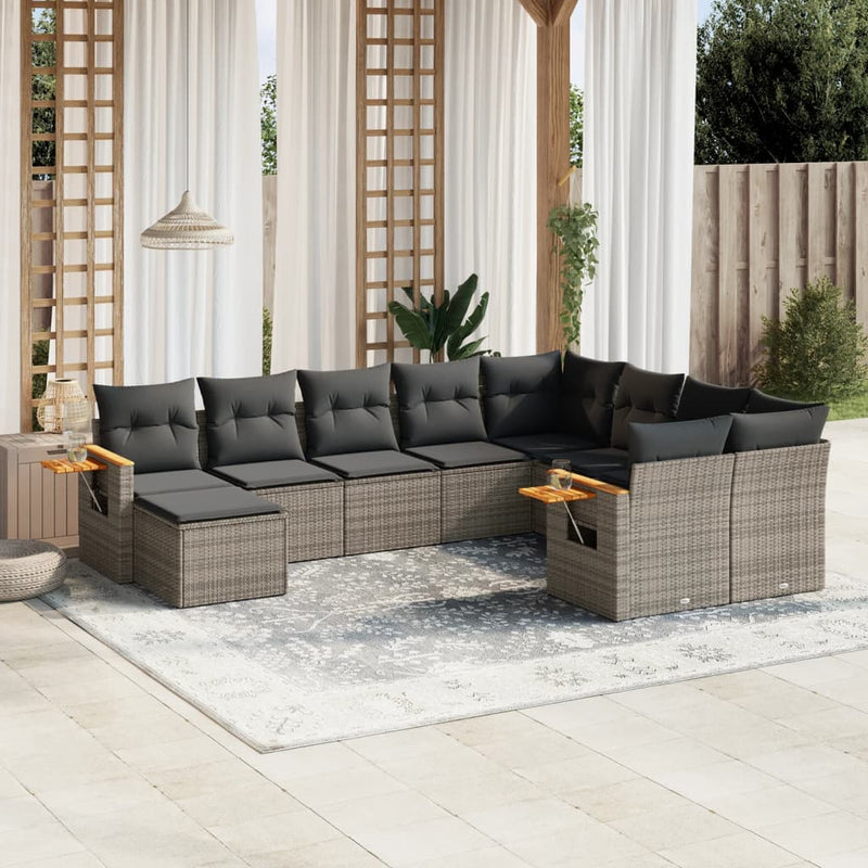 10 Piece Garden Sofa Set with Cushions Grey Poly Rattan Payday Deals