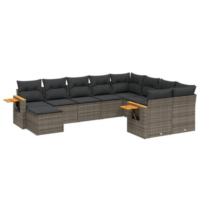 10 Piece Garden Sofa Set with Cushions Grey Poly Rattan Payday Deals