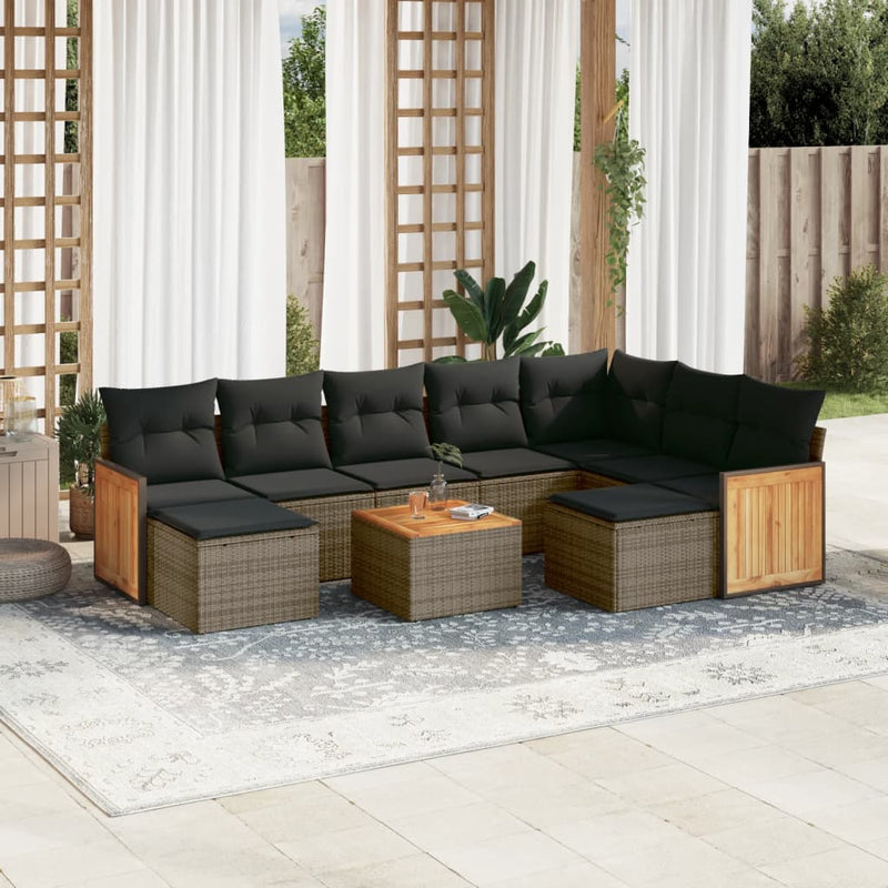 10 Piece Garden Sofa Set with Cushions Grey Poly Rattan Payday Deals