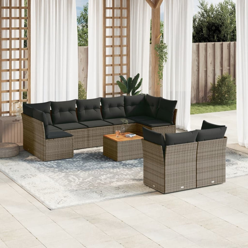 10 Piece Garden Sofa Set with Cushions Grey Poly Rattan Payday Deals