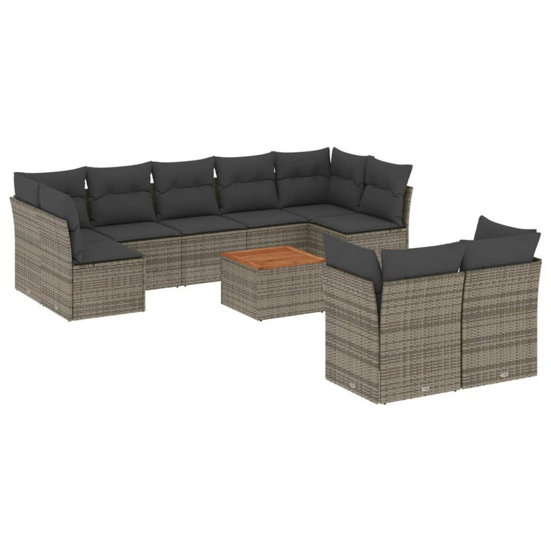 10 Piece Garden Sofa Set with Cushions Grey Poly Rattan Payday Deals