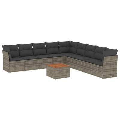 10 Piece Garden Sofa Set with Cushions Grey Poly Rattan Payday Deals