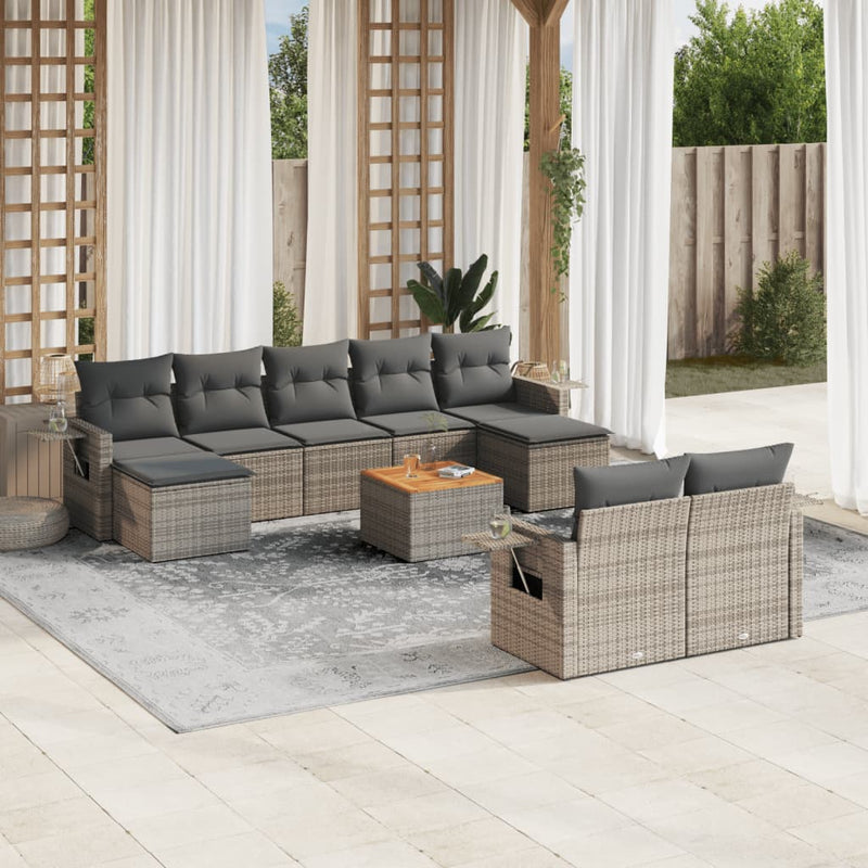 10 Piece Garden Sofa Set with Cushions Grey Poly Rattan Payday Deals