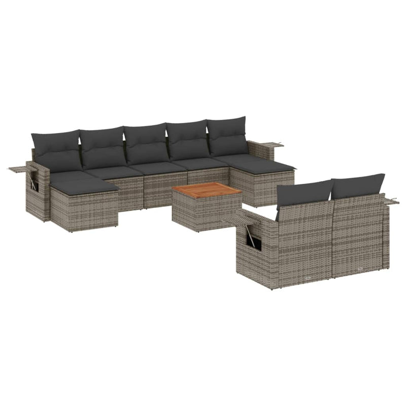 10 Piece Garden Sofa Set with Cushions Grey Poly Rattan Payday Deals