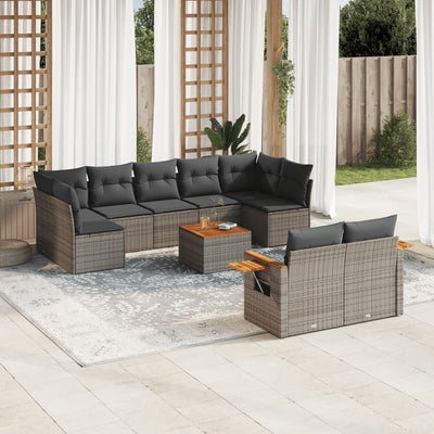 10 Piece Garden Sofa Set with Cushions Grey Poly Rattan