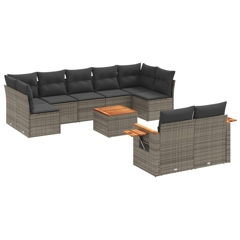 10 Piece Garden Sofa Set with Cushions Grey Poly Rattan Payday Deals