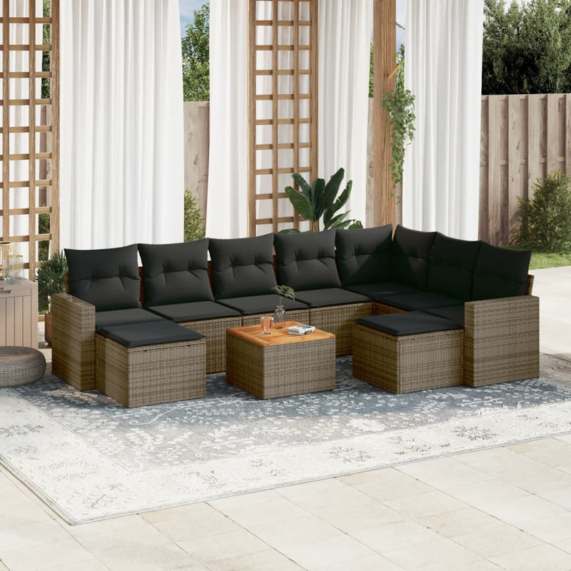 10 Piece Garden Sofa Set with Cushions Grey Poly Rattan Payday Deals