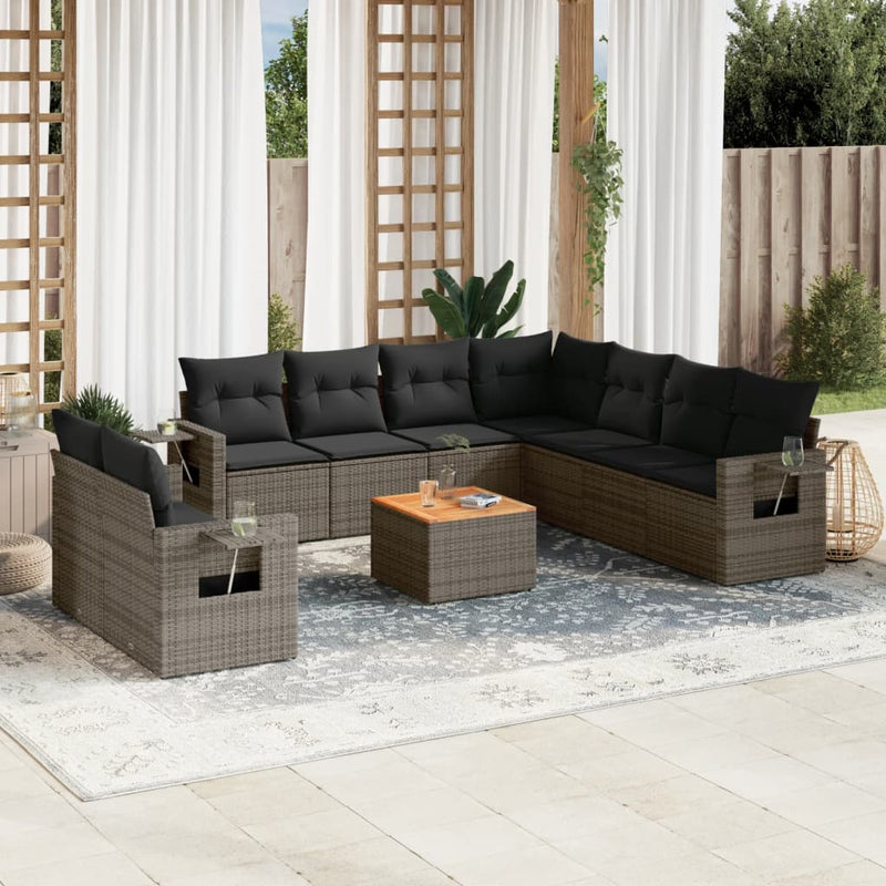 10 Piece Garden Sofa Set with Cushions Grey Poly Rattan Payday Deals