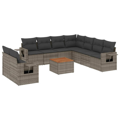 10 Piece Garden Sofa Set with Cushions Grey Poly Rattan Payday Deals