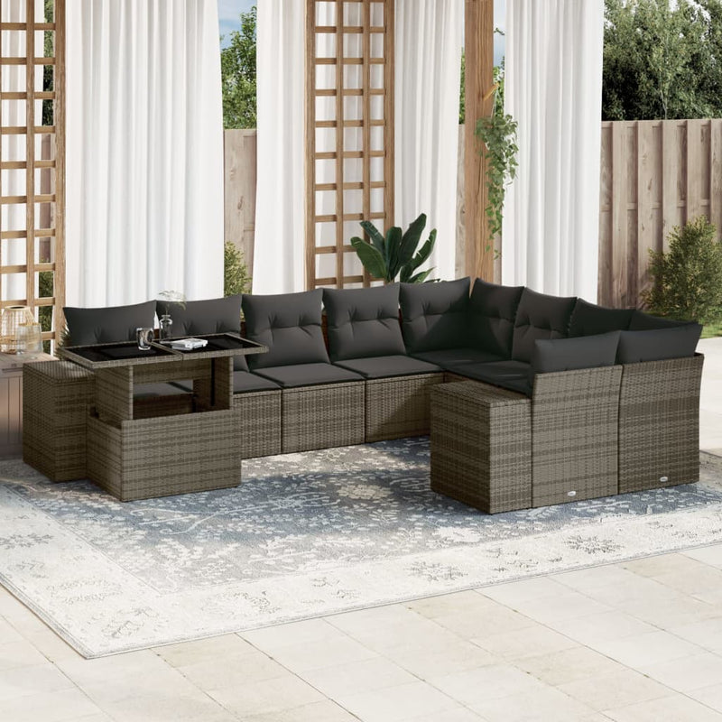 10 Piece Garden Sofa Set with Cushions Grey Poly Rattan Payday Deals