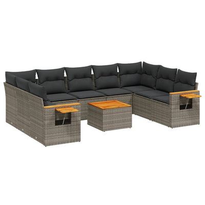 10 Piece Garden Sofa Set with Cushions Grey Poly Rattan Payday Deals