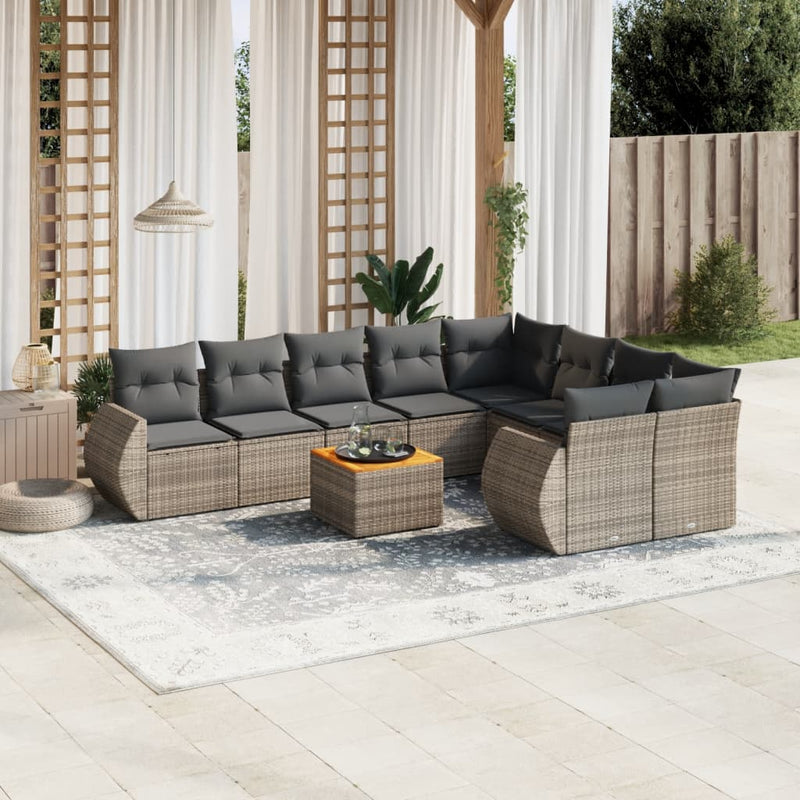 10 Piece Garden Sofa Set with Cushions Grey Poly Rattan Payday Deals