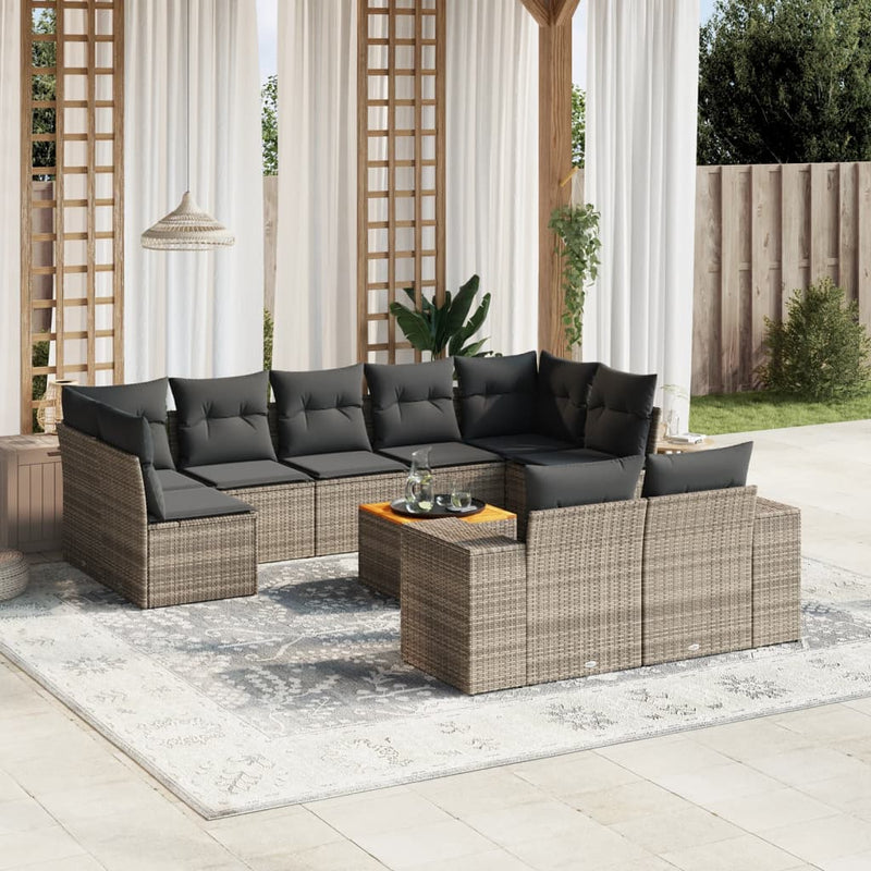 10 Piece Garden Sofa Set with Cushions Grey Poly Rattan Payday Deals