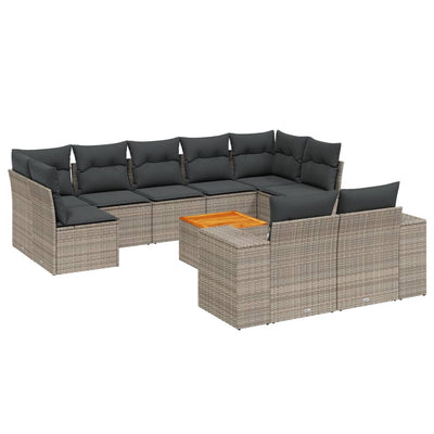 10 Piece Garden Sofa Set with Cushions Grey Poly Rattan Payday Deals