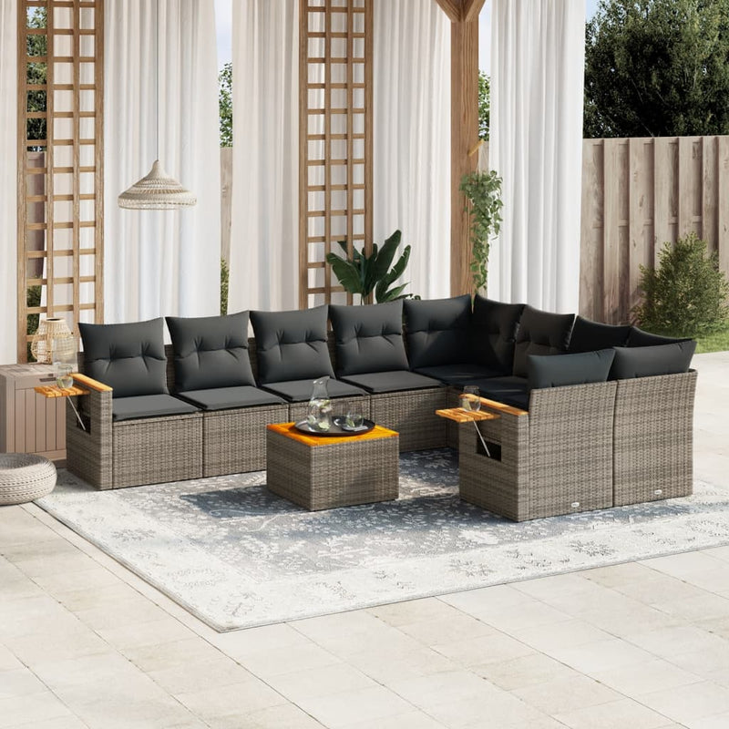 10 Piece Garden Sofa Set with Cushions Grey Poly Rattan Payday Deals