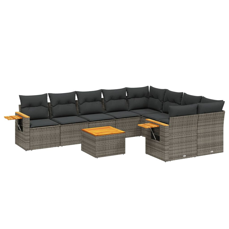 10 Piece Garden Sofa Set with Cushions Grey Poly Rattan Payday Deals