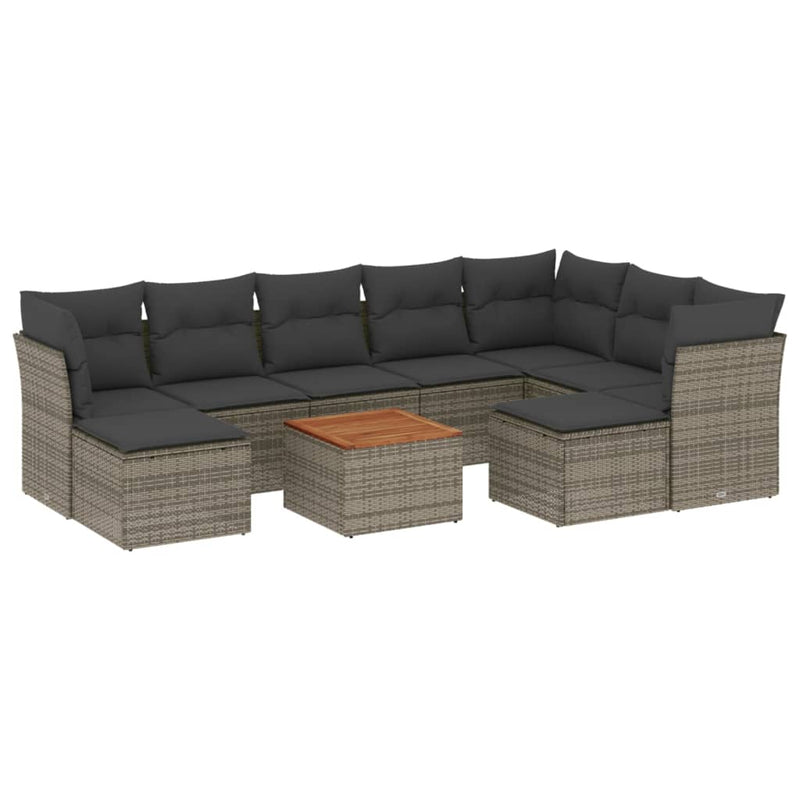 10 Piece Garden Sofa Set with Cushions Grey Poly Rattan Payday Deals