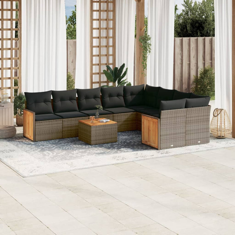 10 Piece Garden Sofa Set with Cushions Grey Poly Rattan Payday Deals