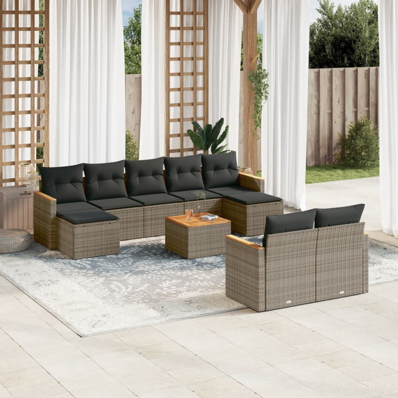 10 Piece Garden Sofa Set with Cushions Grey Poly Rattan Payday Deals