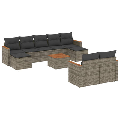 10 Piece Garden Sofa Set with Cushions Grey Poly Rattan Payday Deals