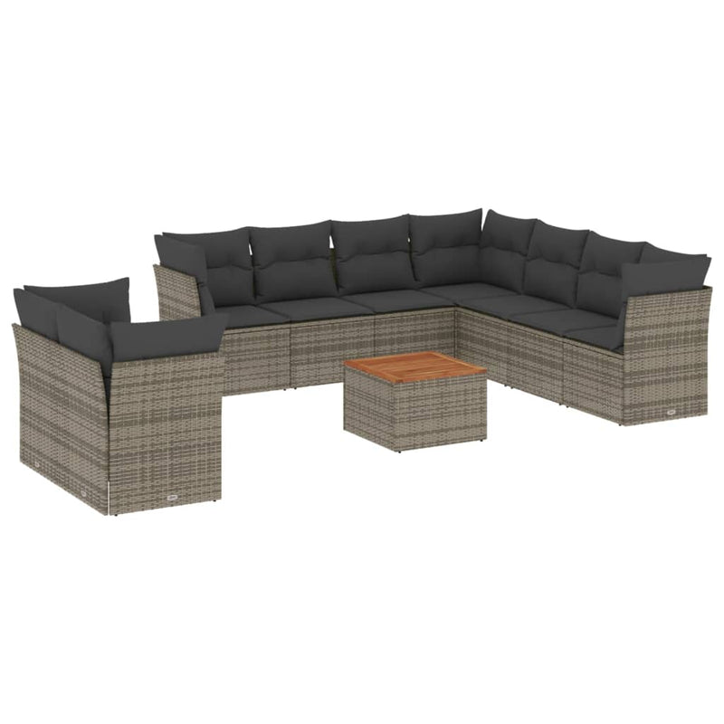 10 Piece Garden Sofa Set with Cushions Grey Poly Rattan Payday Deals