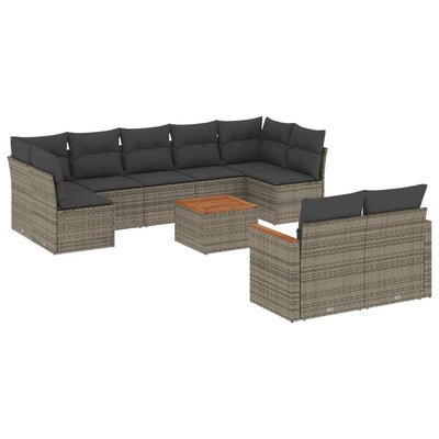 10 Piece Garden Sofa Set with Cushions Grey Poly Rattan Payday Deals