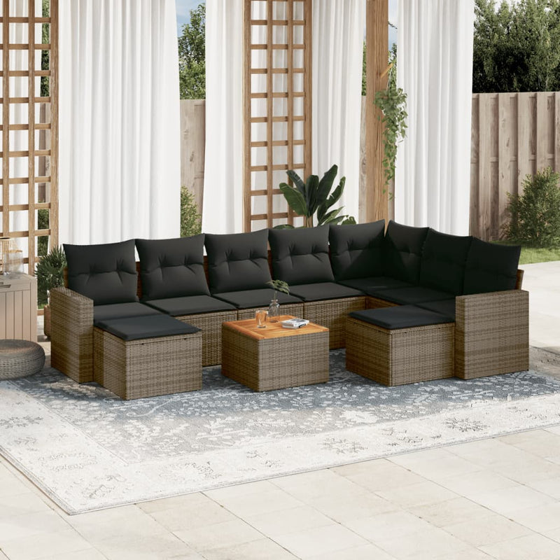 10 Piece Garden Sofa Set with Cushions Grey Poly Rattan Payday Deals