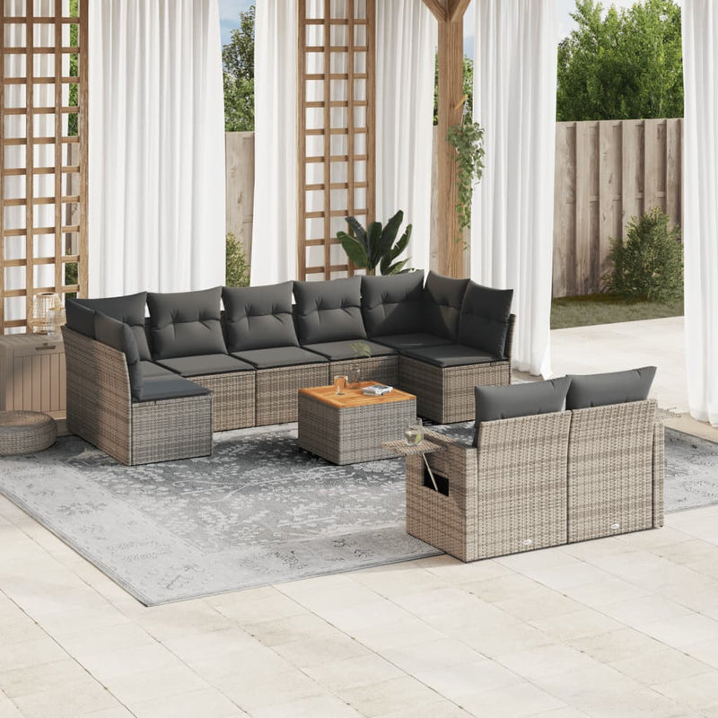 10 Piece Garden Sofa Set with Cushions Grey Poly Rattan Payday Deals