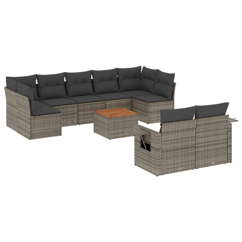 10 Piece Garden Sofa Set with Cushions Grey Poly Rattan Payday Deals