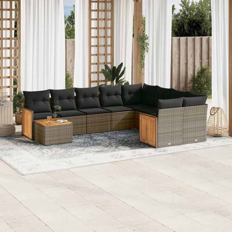 10 Piece Garden Sofa Set with Cushions Grey Poly Rattan Payday Deals