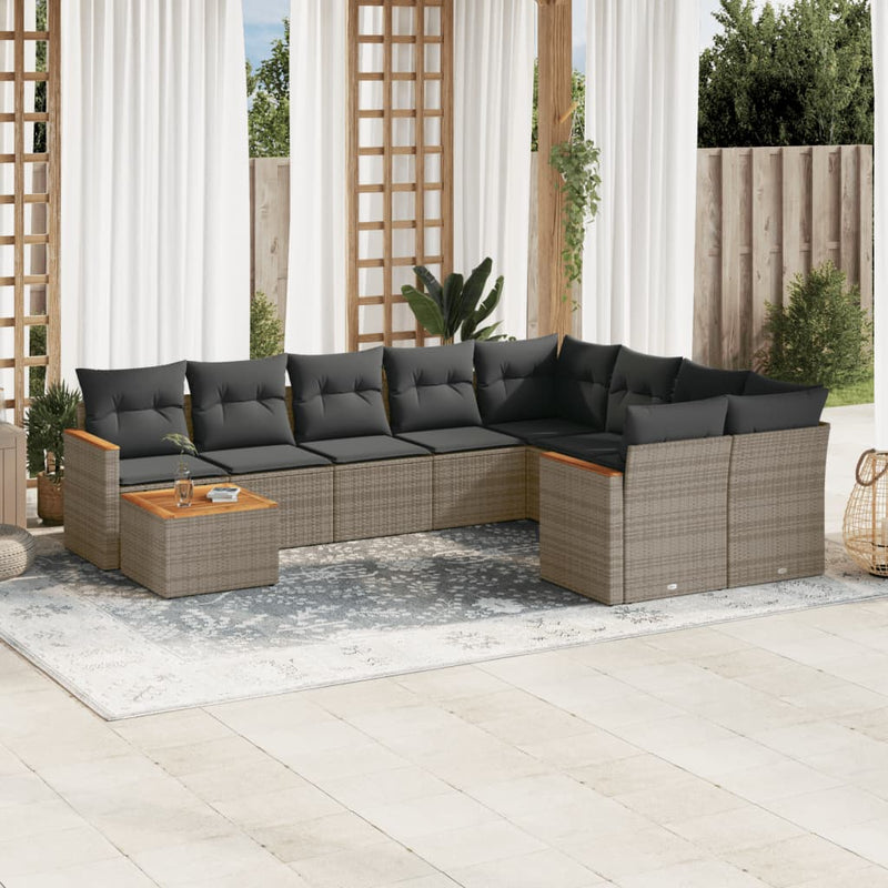 10 Piece Garden Sofa Set with Cushions Grey Poly Rattan Payday Deals